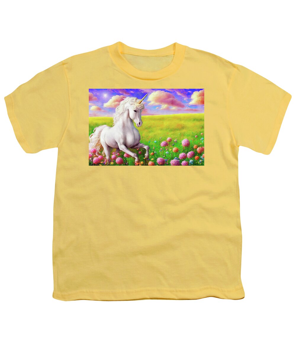 Unicorns Youth T-Shirt featuring the digital art The Unicorn by Peggy Collins
