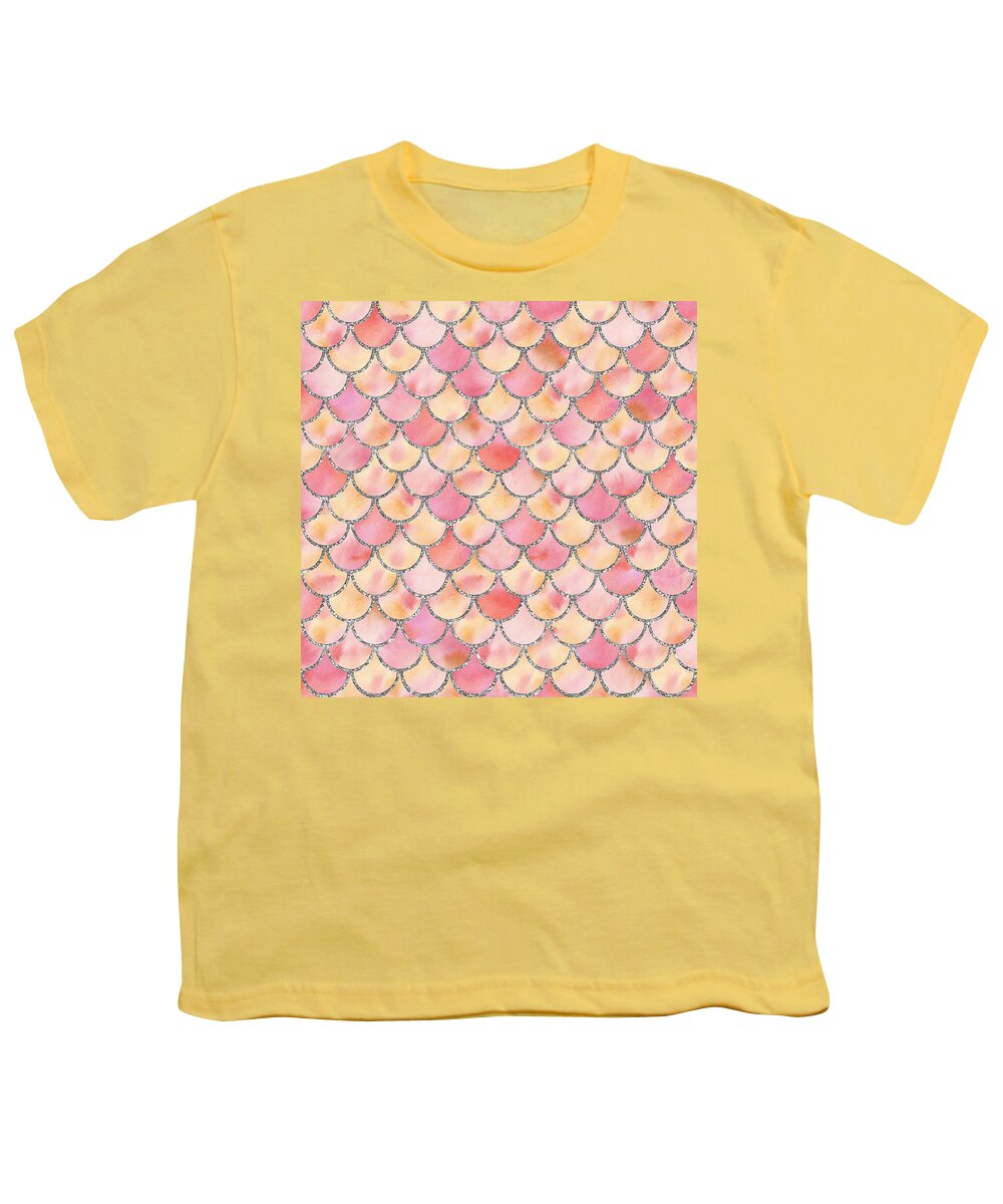Mermaid Youth T-Shirt featuring the digital art Washed Pink Mermaid Scales by Sambel Pedes