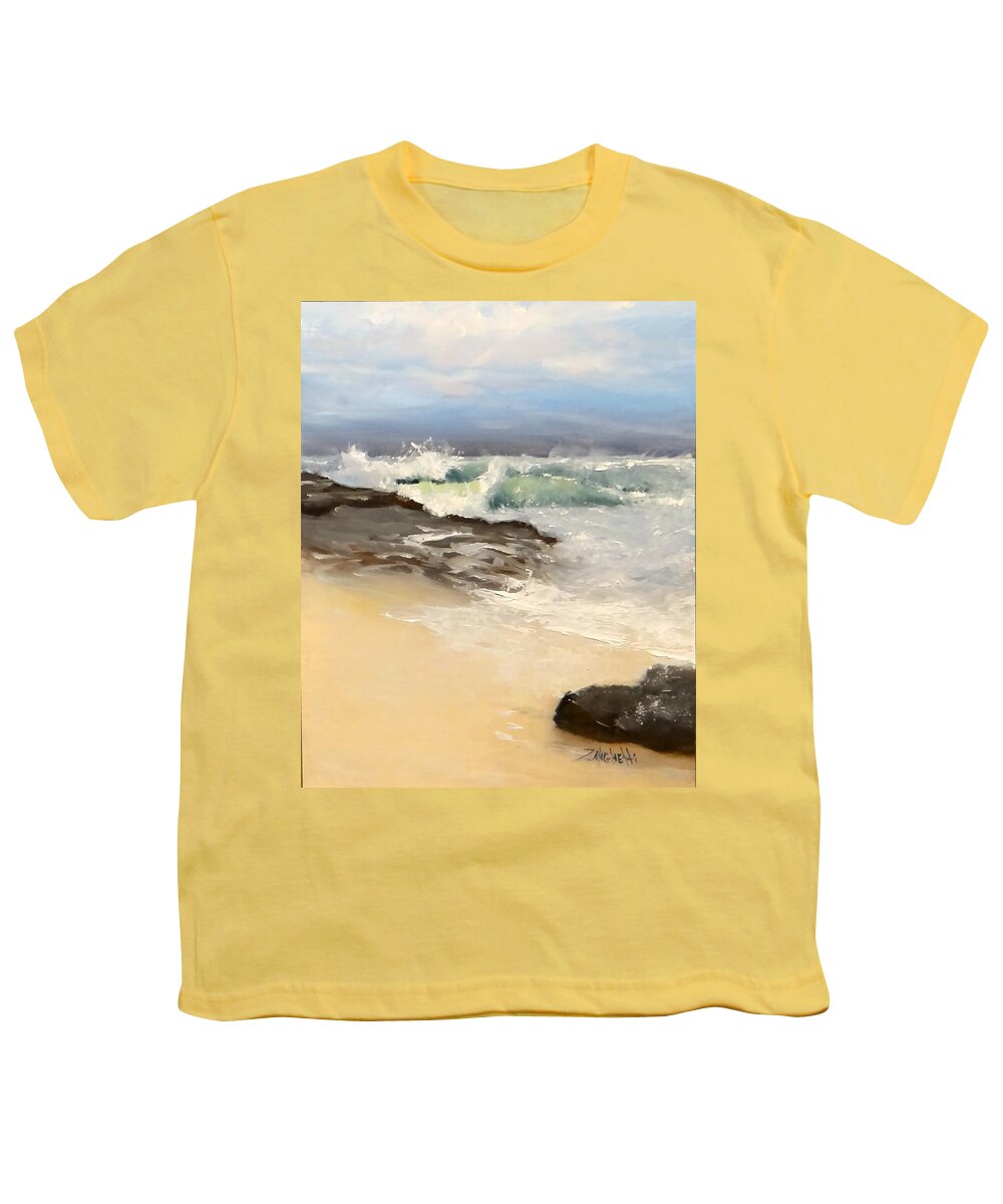 Beach Youth T-Shirt featuring the painting Wave Study by Laura Lee Zanghetti