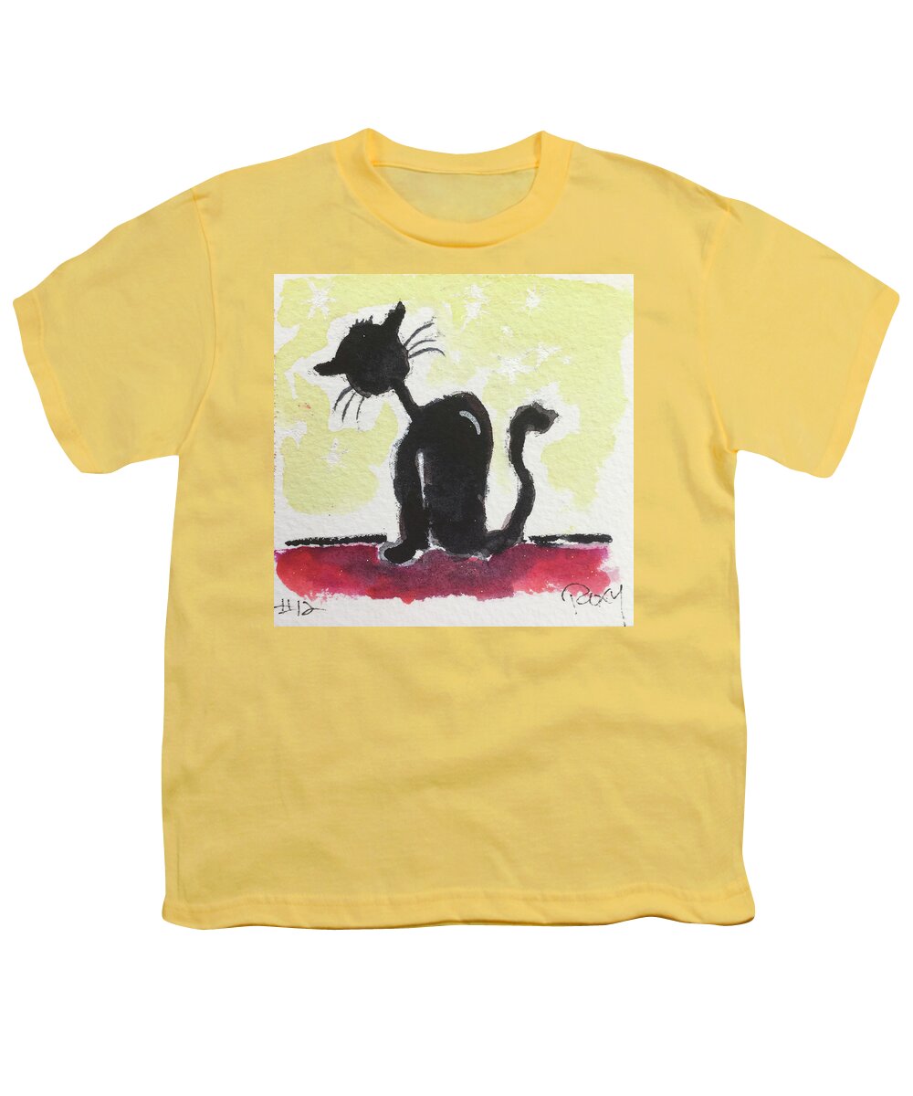 Cat Youth T-Shirt featuring the painting Whimsy Kitty 12 by Roxy Rich