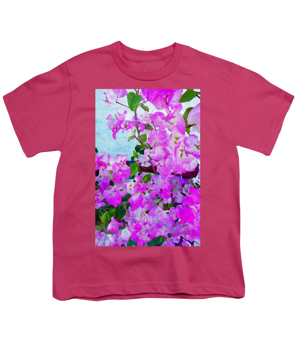Watercolor Youth T-Shirt featuring the painting Pink Flowers by Joan Reese