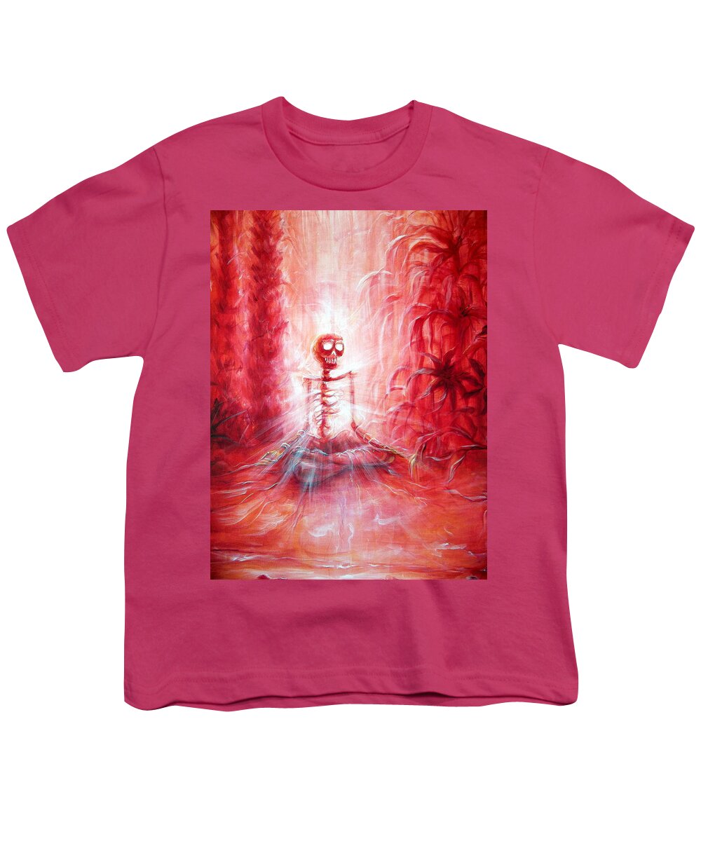 Skeletons Youth T-Shirt featuring the painting Red Skeleton Meditation by Heather Calderon