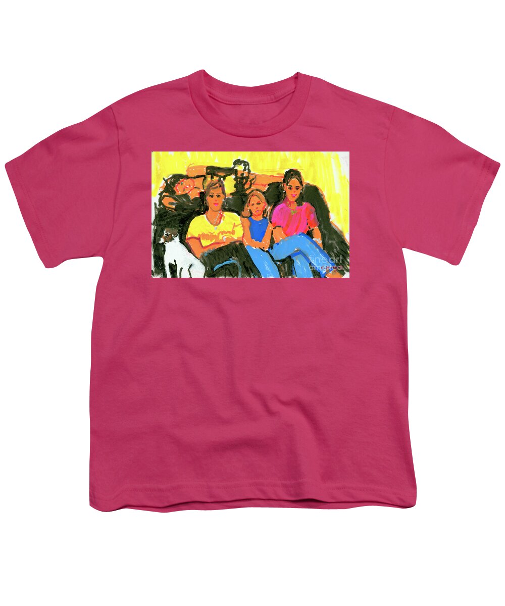 4 Girls And A Dog Youth T-Shirt featuring the painting 4 Girls and a Dog #1 by Candace Lovely