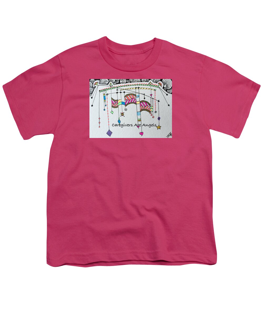 Zentangle Youth T-Shirt featuring the drawing Caregivers Are Angels Dangles by Jan Steinle