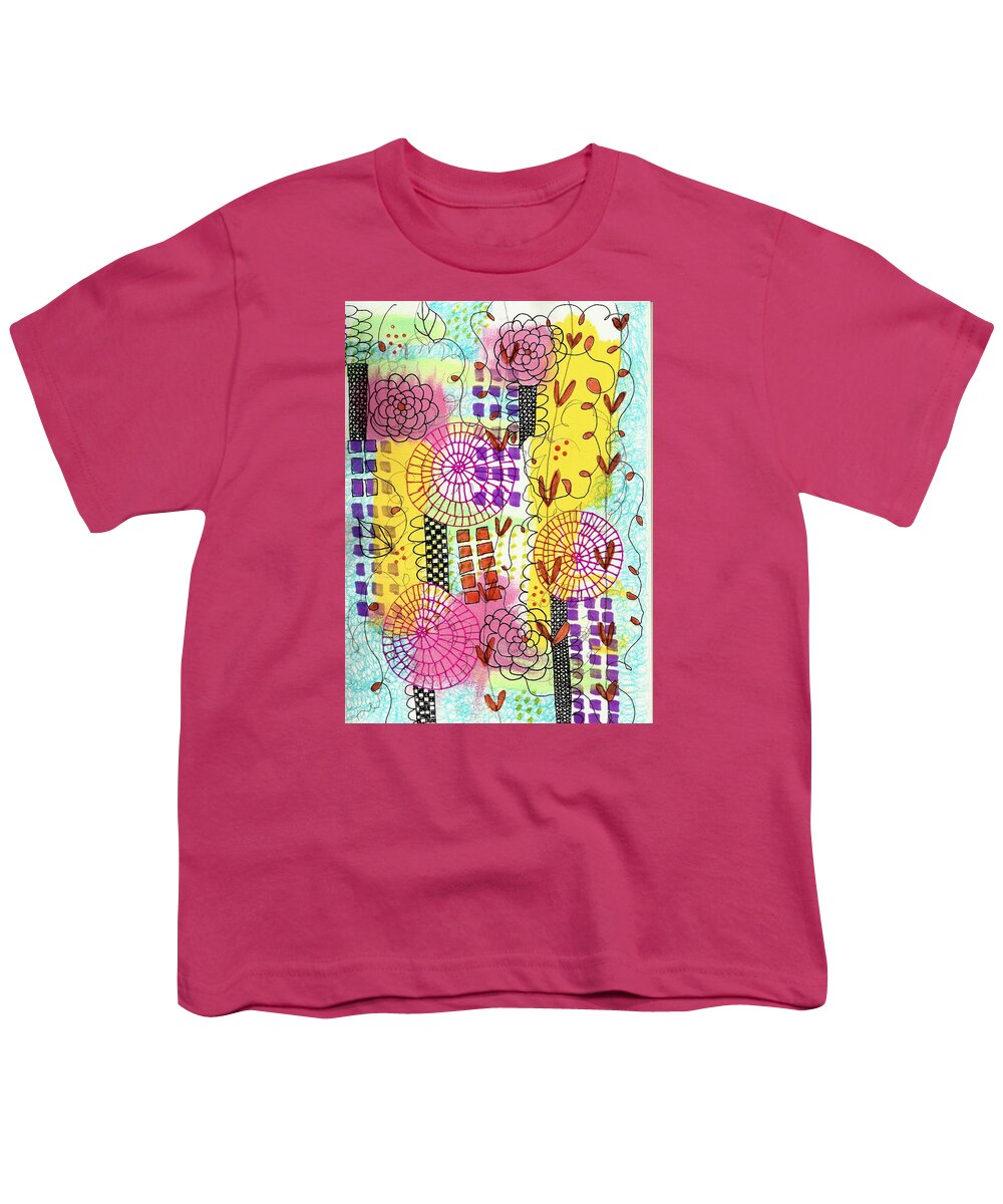 City Youth T-Shirt featuring the mixed media City Flower Garden by Lisa Noneman