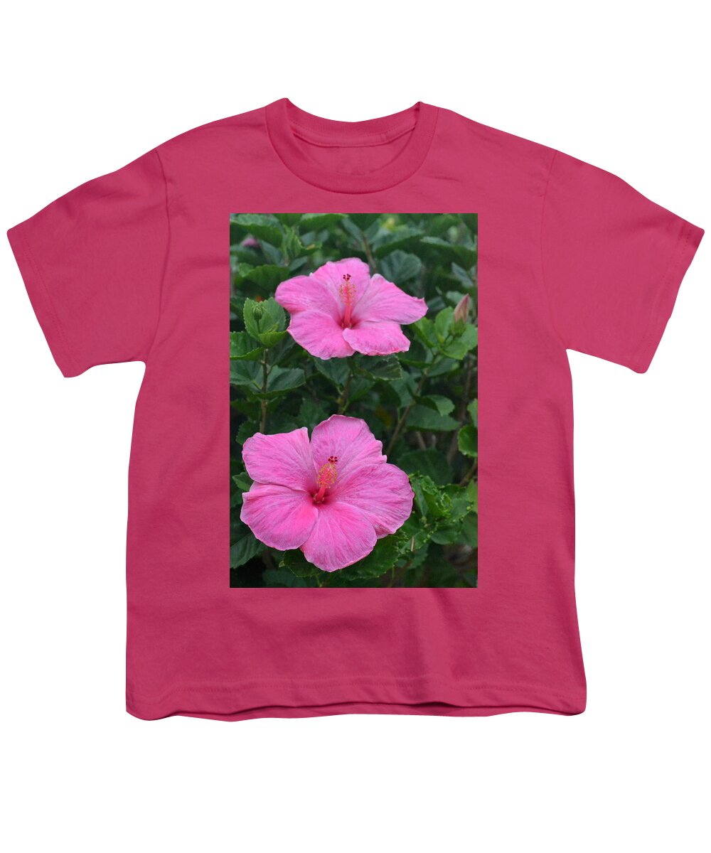 Flower Youth T-Shirt featuring the photograph Dark Pink Hibiscus Duo by Amy Fose