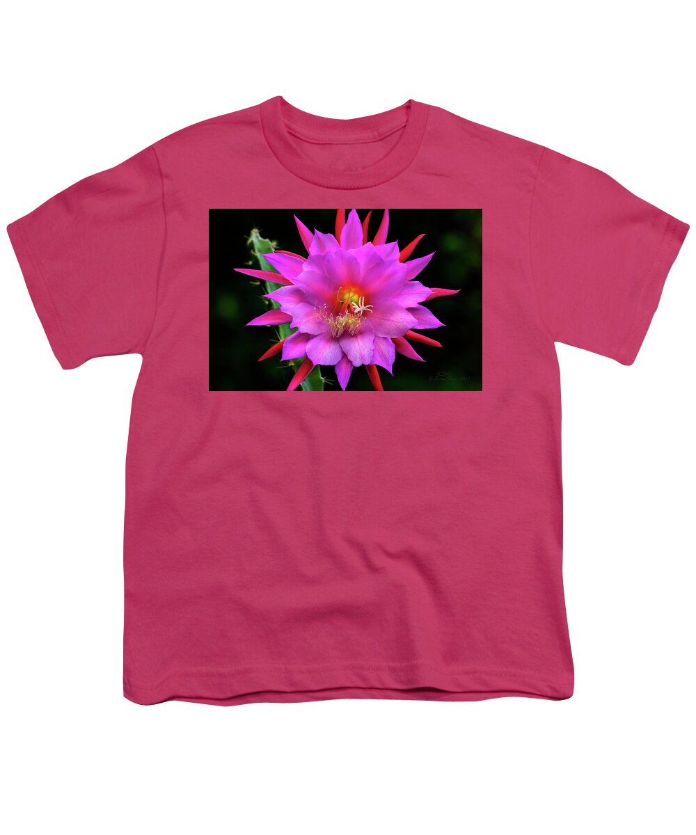 Flower Youth T-Shirt featuring the photograph Kimnach's Pink Orchid Cactus by Brian Tada