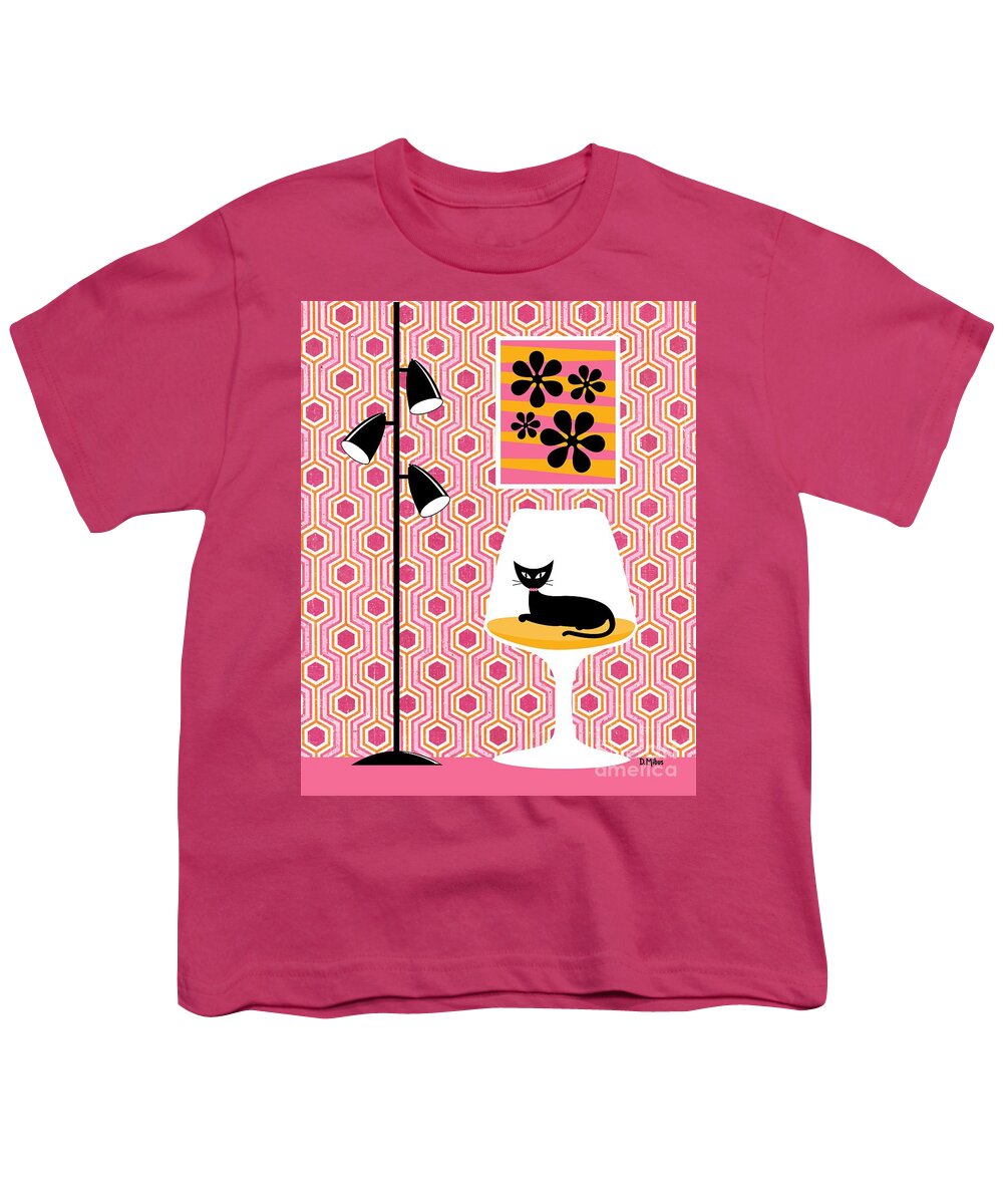 Mid Century Modern Youth T-Shirt featuring the digital art Mod Wallpaper in Pink by Donna Mibus