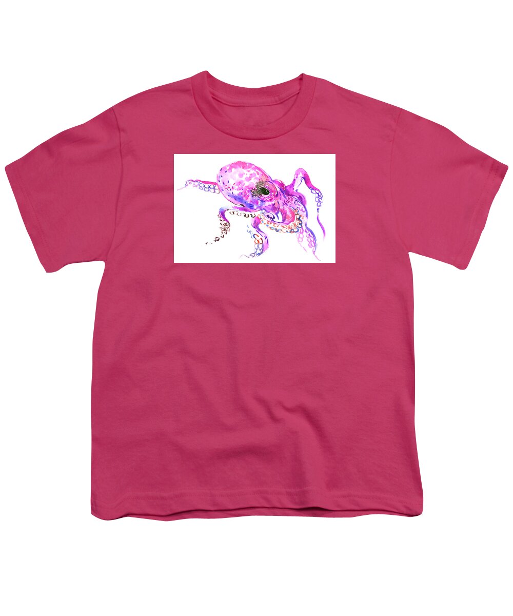 Octopus Youth T-Shirt featuring the painting Pink Purple Octopus by Suren Nersisyan