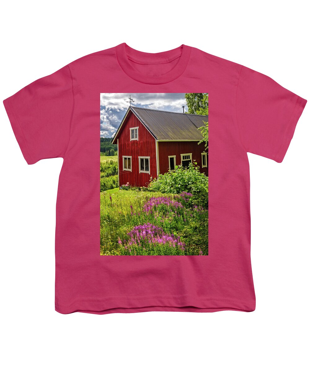 Appalachia Youth T-Shirt featuring the photograph Red Barn on a Summer Day by Debra and Dave Vanderlaan