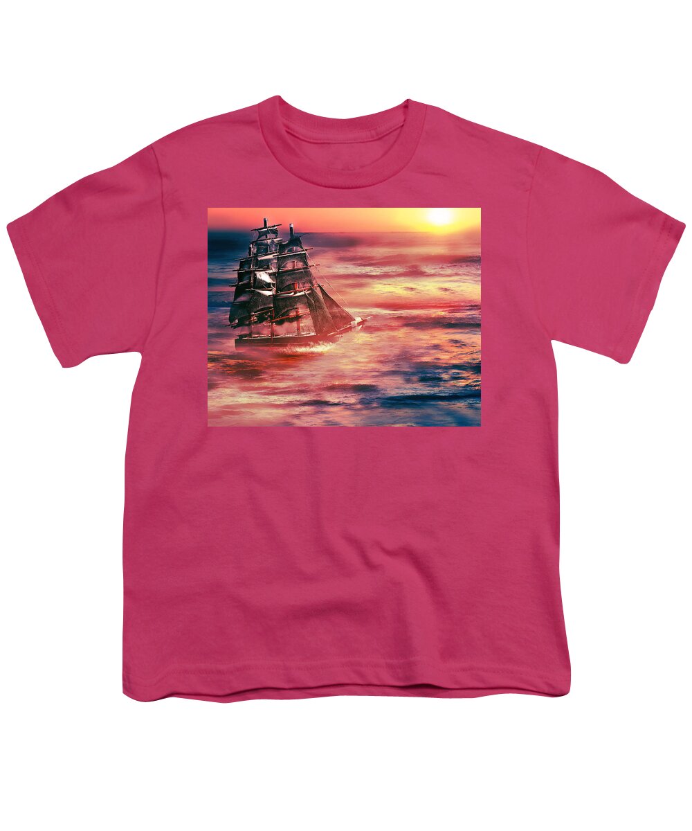 The Seas Were Calm As They Set Sail That Bright Morning... Little Did She Know That Would Be The Last Time Her Lips Would Touch His.... Red Sky In The Morning Sailors Take Warning Youth T-Shirt featuring the photograph Red Sky in the Morning.... Sailors Take Warning by Gray Artus