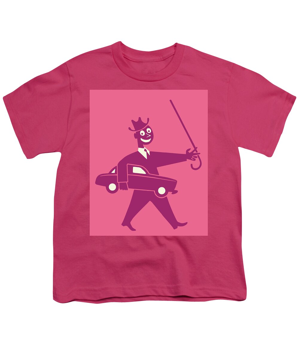 Auto Youth T-Shirt featuring the drawing Man Carrying Model Car Under Arm and Holding up Cane by CSA Images