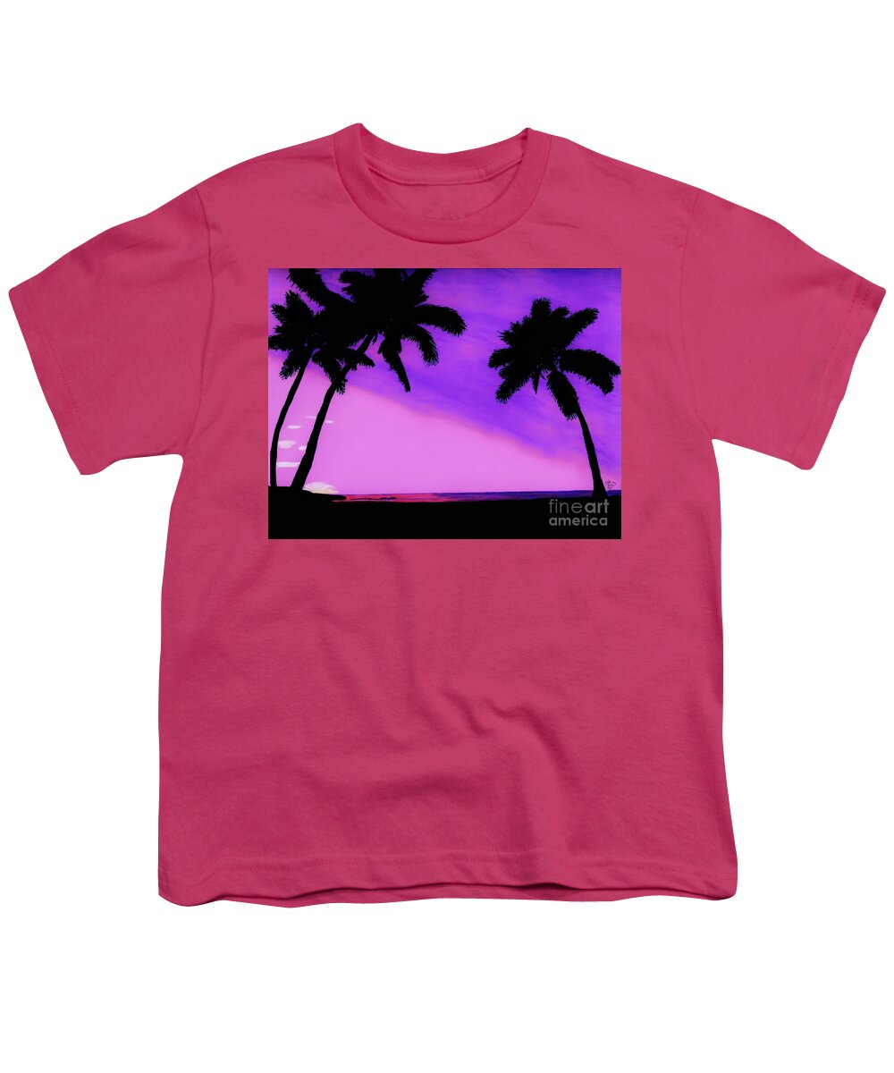 Sunset Youth T-Shirt featuring the drawing Tropical Pink Sunset by D Hackett