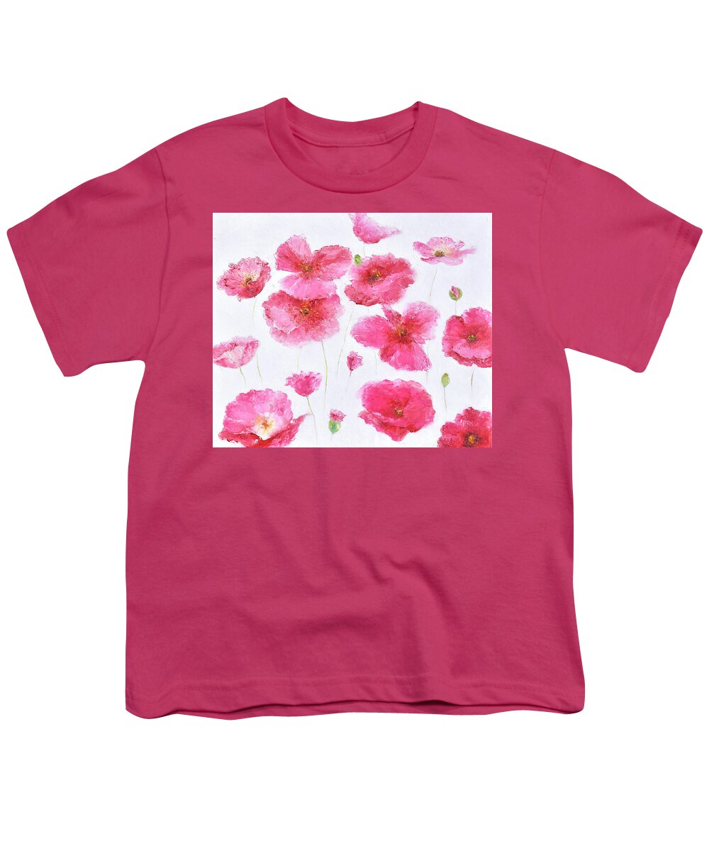 Poppies Youth T-Shirt featuring the painting Bright Pink Poppies #1 by Jan Matson