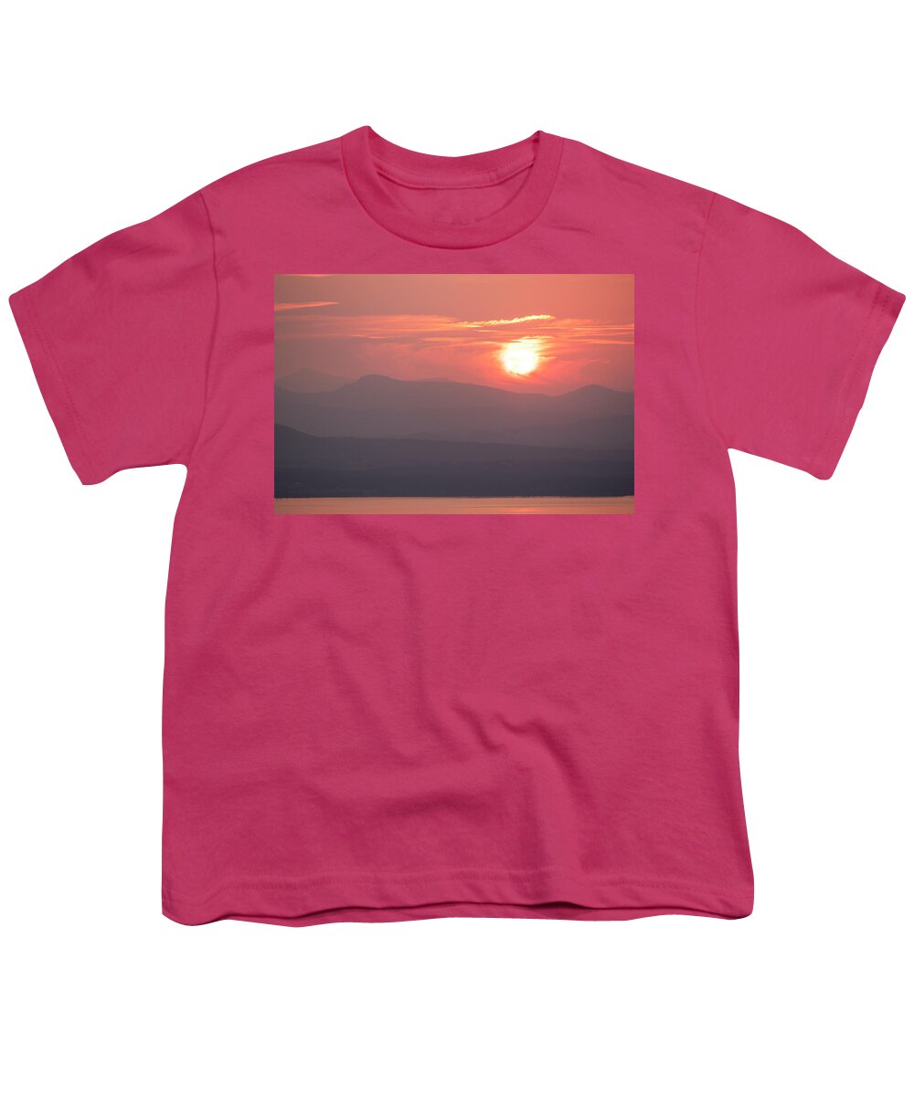 Phlio Youth T-Shirt featuring the photograph Ball of Fire over the Adirondacks from Mount Philo Charlotte Vermont by Toby McGuire