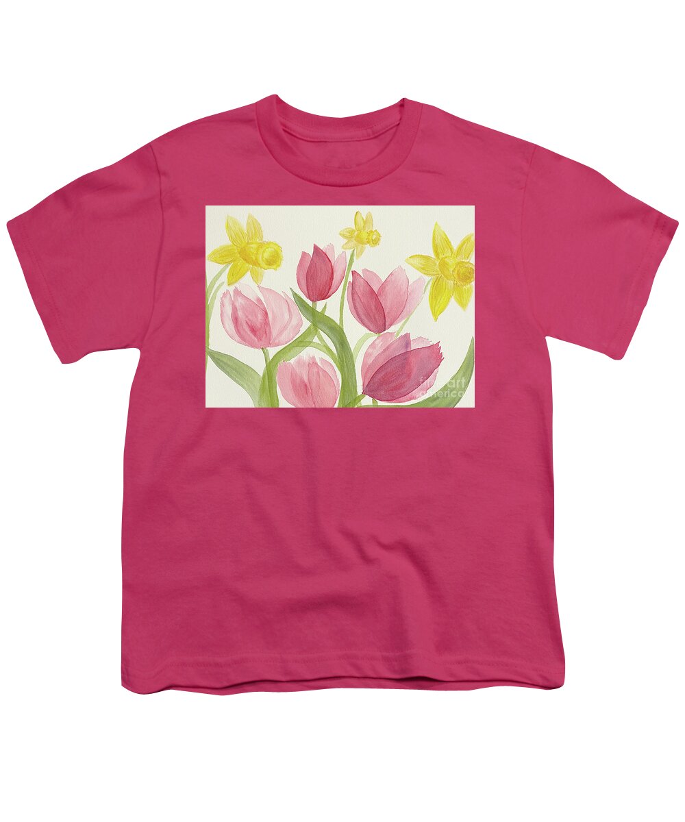 Daffodils Youth T-Shirt featuring the painting Daffodils and Friends by Lisa Neuman