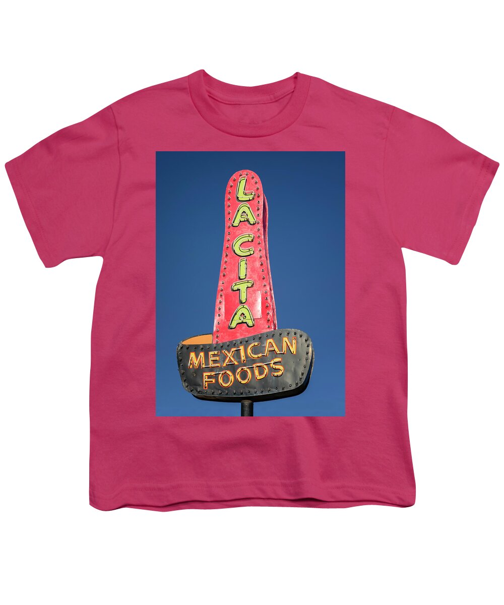 Route 66 Youth T-Shirt featuring the photograph La Cita Neon - Route 66 - Tucumcari by Susan Rissi Tregoning