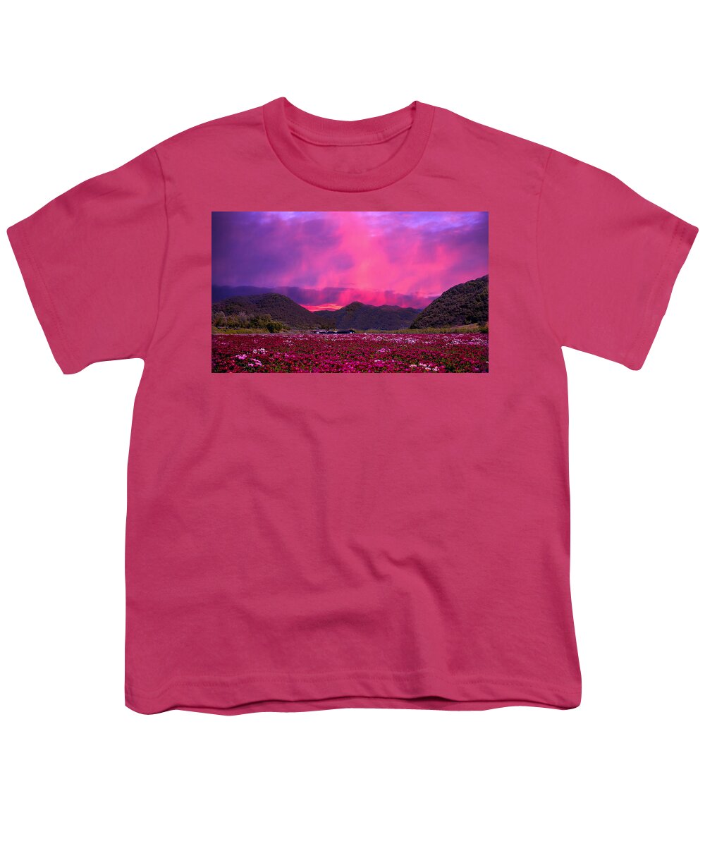 Magenta Youth T-Shirt featuring the photograph Magenta Mountain Sunset by Ally White
