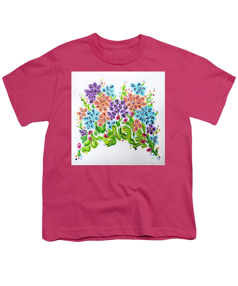 Abstract Floral Painting Youth T-Shirt featuring the painting Miami Garden by Jane Arlyn Crabtree