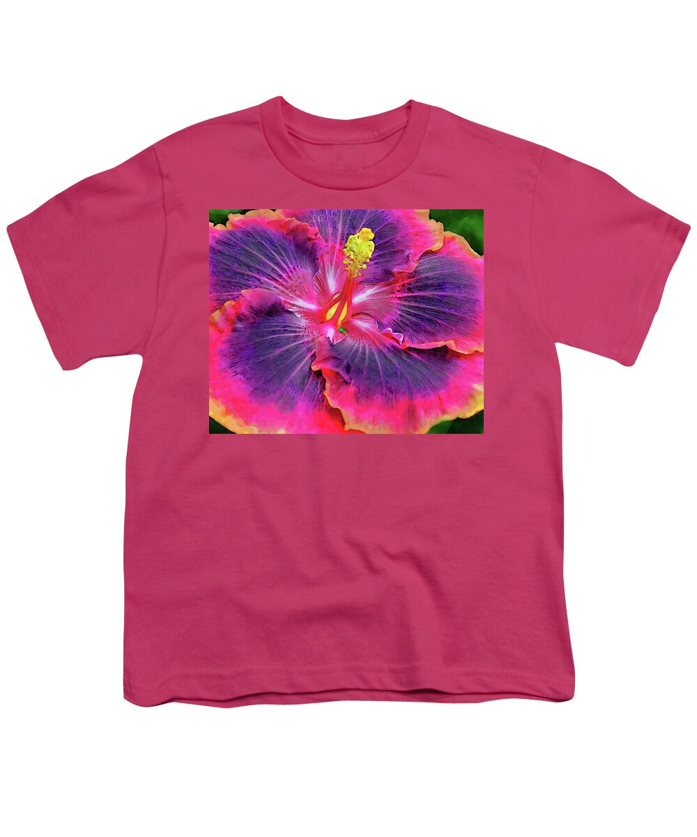 Hibiscus Youth T-Shirt featuring the painting Multi-Color Hibiscus by Russ Harris