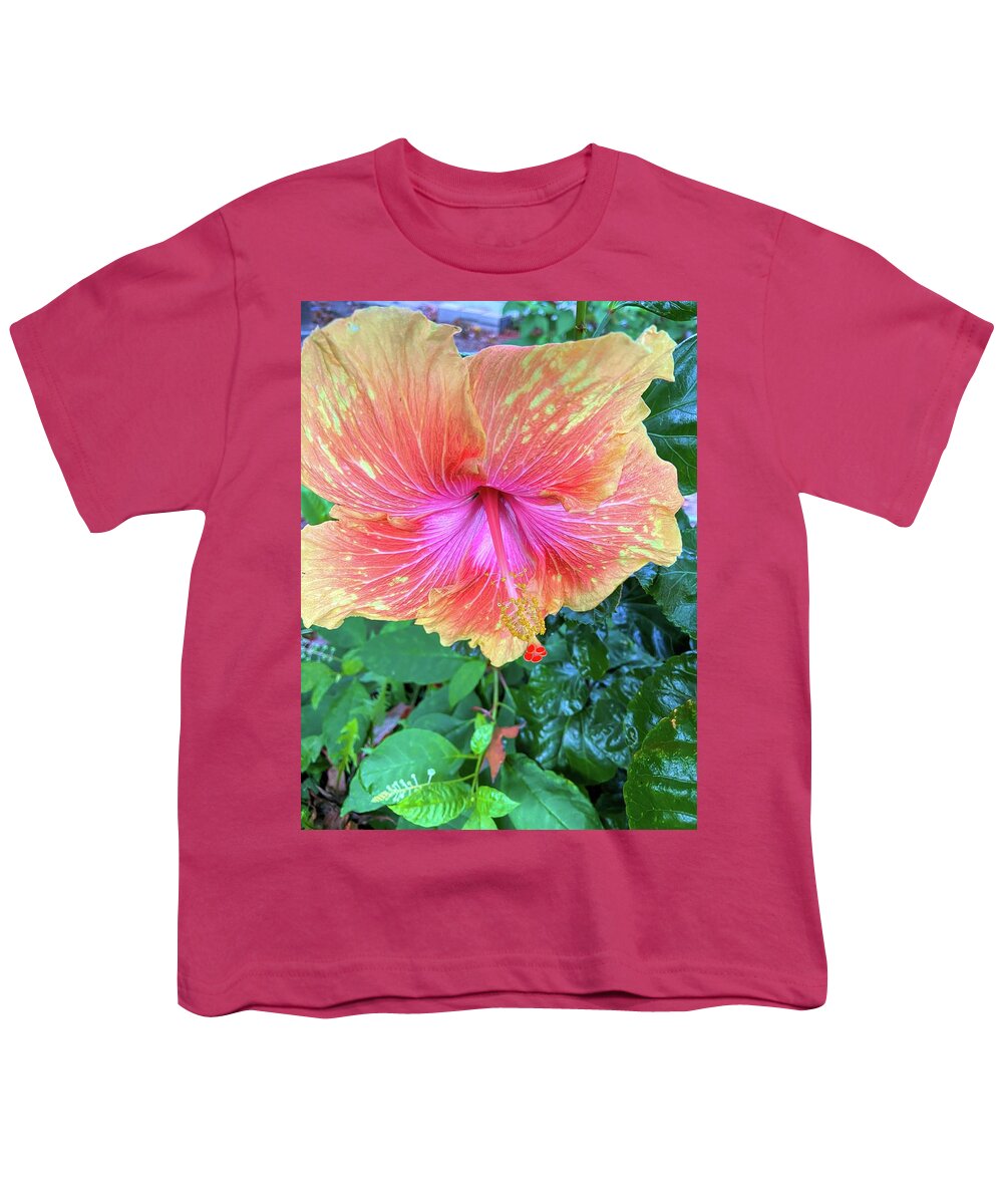 Flower Youth T-Shirt featuring the photograph Orange And Pink Hibiscus by Jeff Iverson