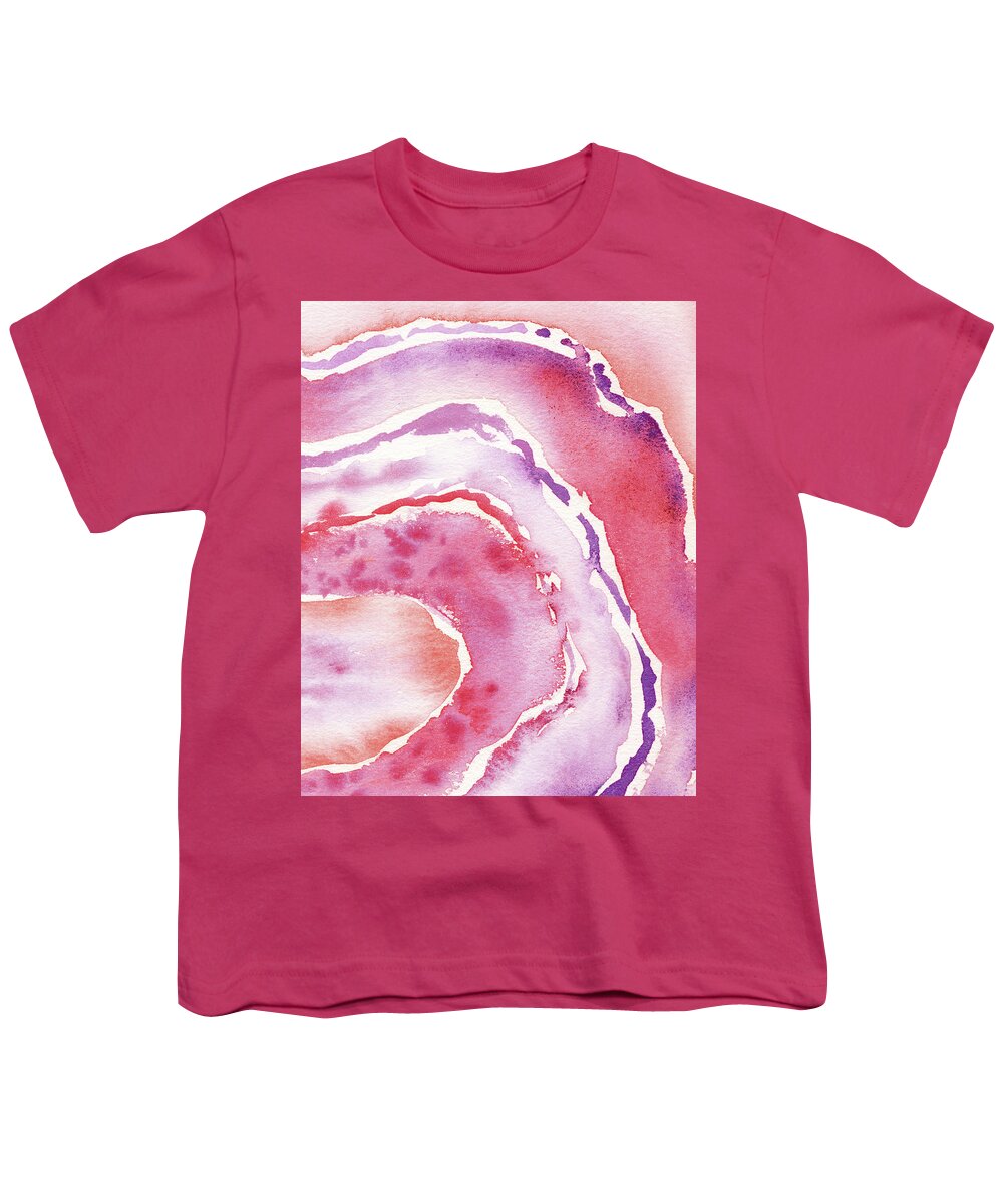 Pink Youth T-Shirt featuring the painting Pink Agate Abstract Watercolor Stone Painting  by Irina Sztukowski