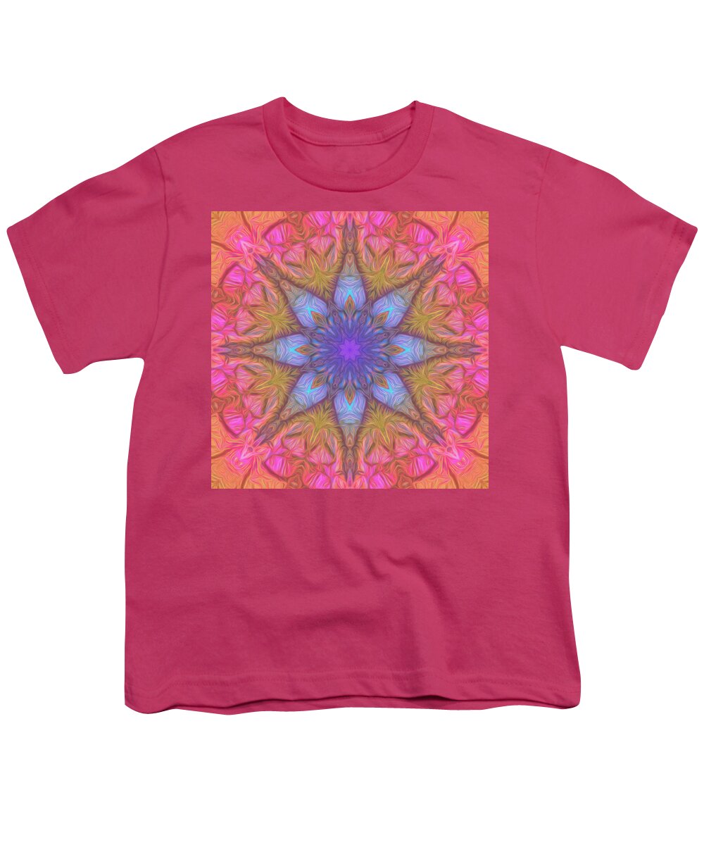 Mandala Youth T-Shirt featuring the digital art Rainbow Pitch Pine Mandala 02 by Beth Venner