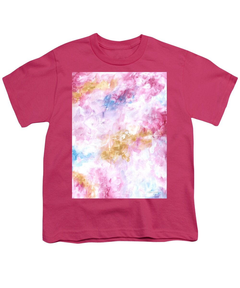 Abstract Youth T-Shirt featuring the painting ROSE QUARTZ I Original Acrylic Art Metallic Gold Abstract Liquid Dreams Painting by Megan Duncanson by Megan Aroon