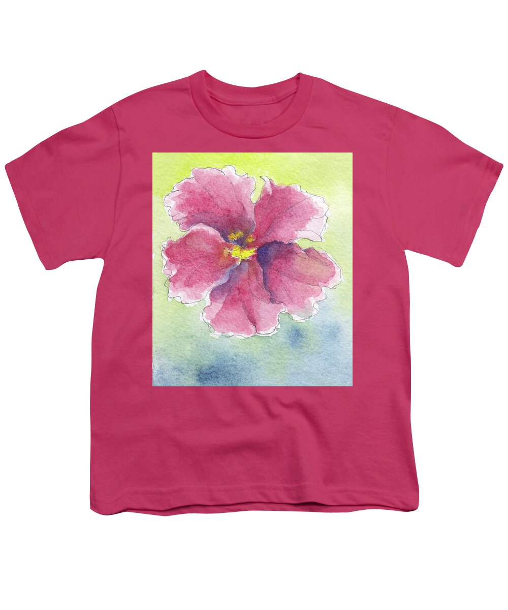 Hibiscus Youth T-Shirt featuring the painting Simply Red by Anne Katzeff