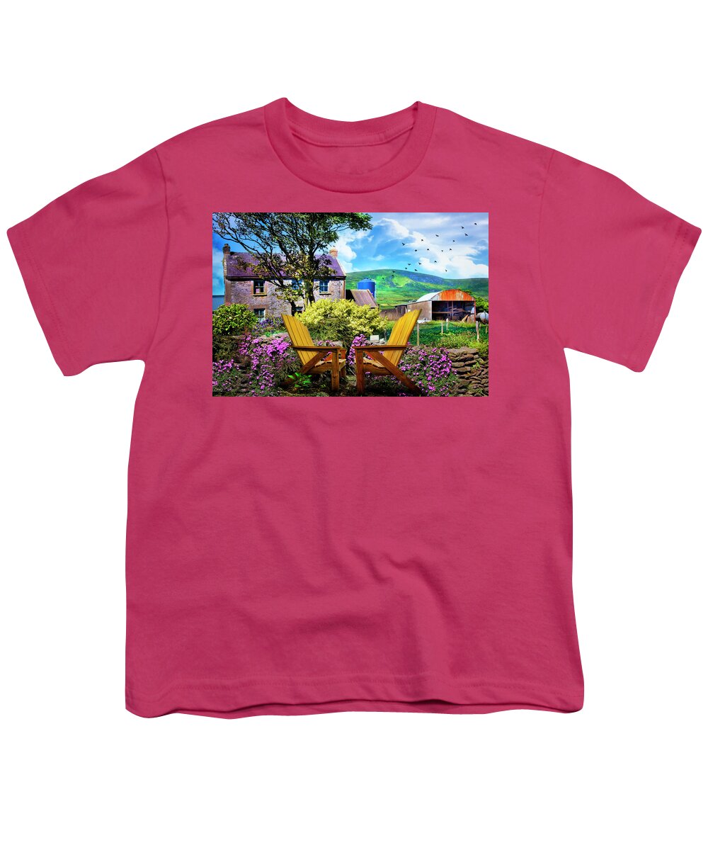 Barns Youth T-Shirt featuring the photograph Two Chairs in an Irish Garden by Debra and Dave Vanderlaan