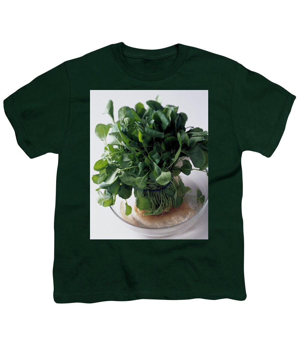 Fruits Youth T-Shirt featuring the photograph A Watercress Plant In A Bowl Of Water by Romulo Yanes