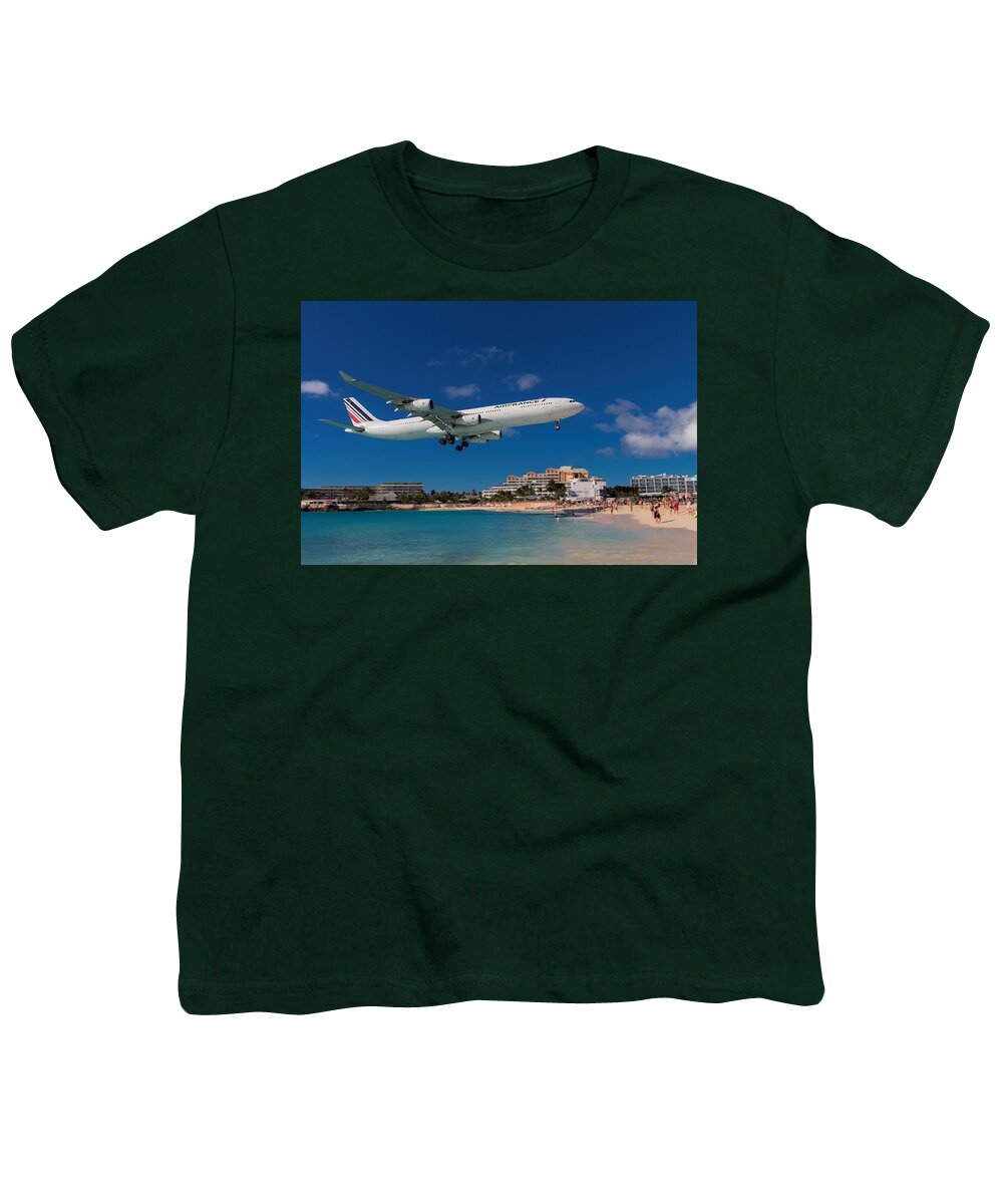 Air France Youth T-Shirt featuring the photograph Air France at St. Maarten #1 by David Gleeson