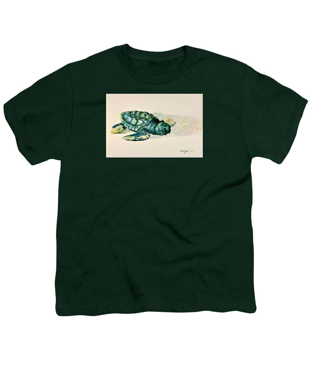 Turtle Youth T-Shirt featuring the painting DA150 Baby Sea Turtle by Daniel Adams by Daniel Adams