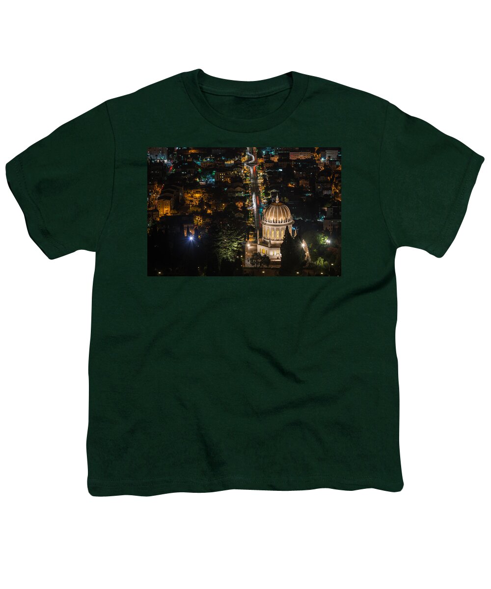 Carmel Youth T-Shirt featuring the photograph Baha'i temple at night by Michael Goyberg
