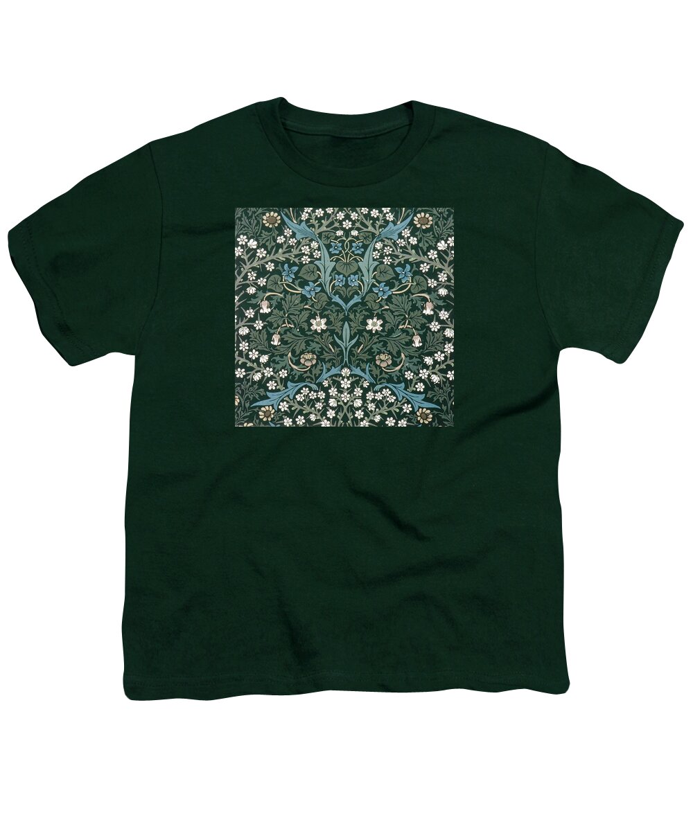 William Youth T-Shirt featuring the digital art Blue and White Flowers on Green by Philip Ralley