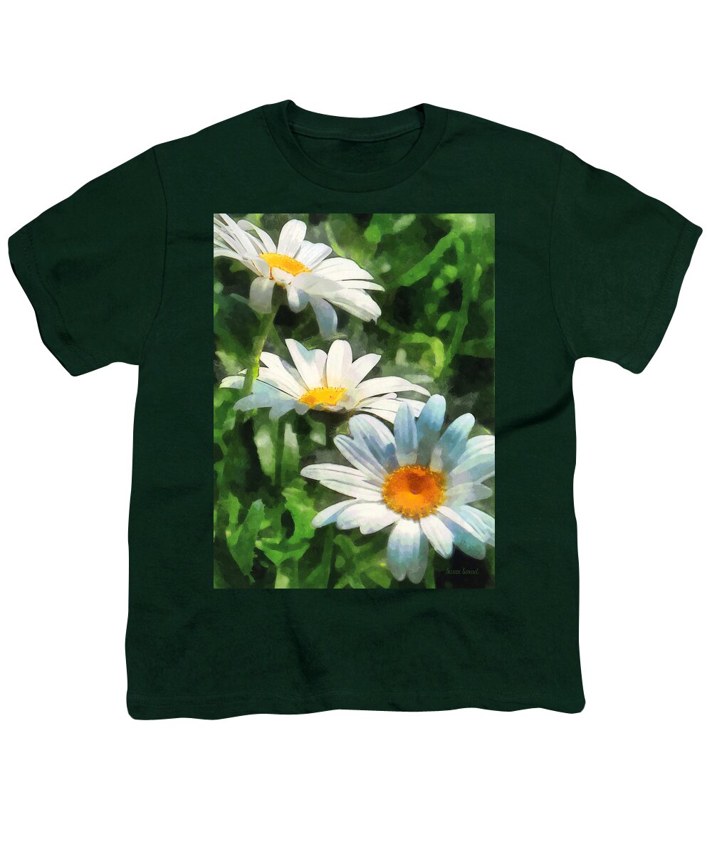 Daisy Youth T-Shirt featuring the photograph Gardens - Three White Daisies by Susan Savad