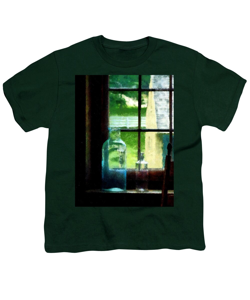 Bottles Youth T-Shirt featuring the photograph Glass Bottles on Windowsill by Susan Savad
