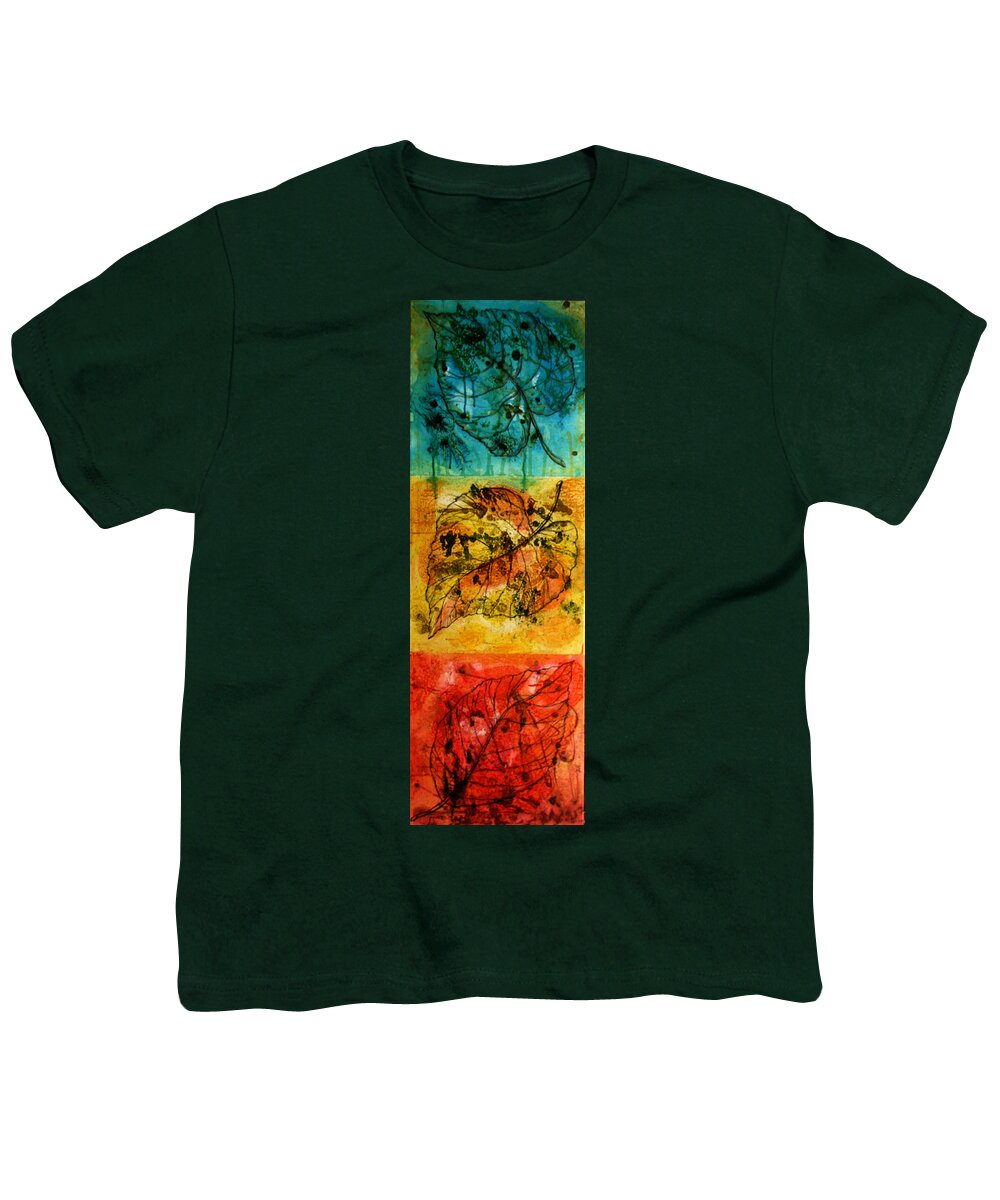 Color And Painting Leaf Nature Nobody Simplicity Three Objects Vertical Color Colour Natural Plant Uncomplicated Organic Decorative Art Paintings Youth T-Shirt featuring the painting Leafs by Leon Zernitsky