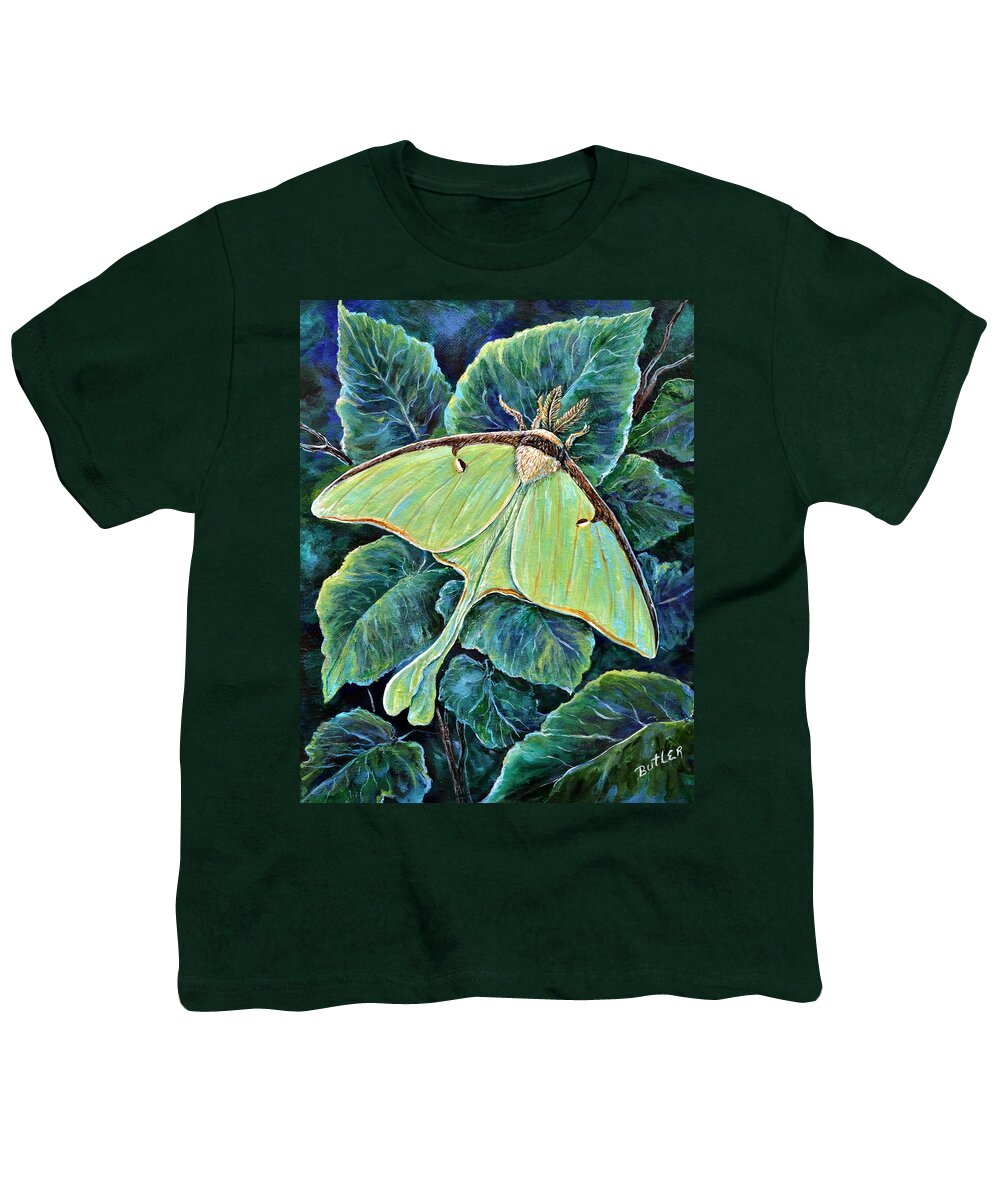 Nature Insect Moth Luna Green Youth T-Shirt featuring the painting Luna Moth by Gail Butler