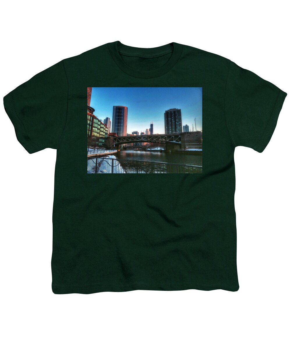 Chicago Youth T-Shirt featuring the photograph Ohio Street Bridge Over Chicago River by Nick Heap