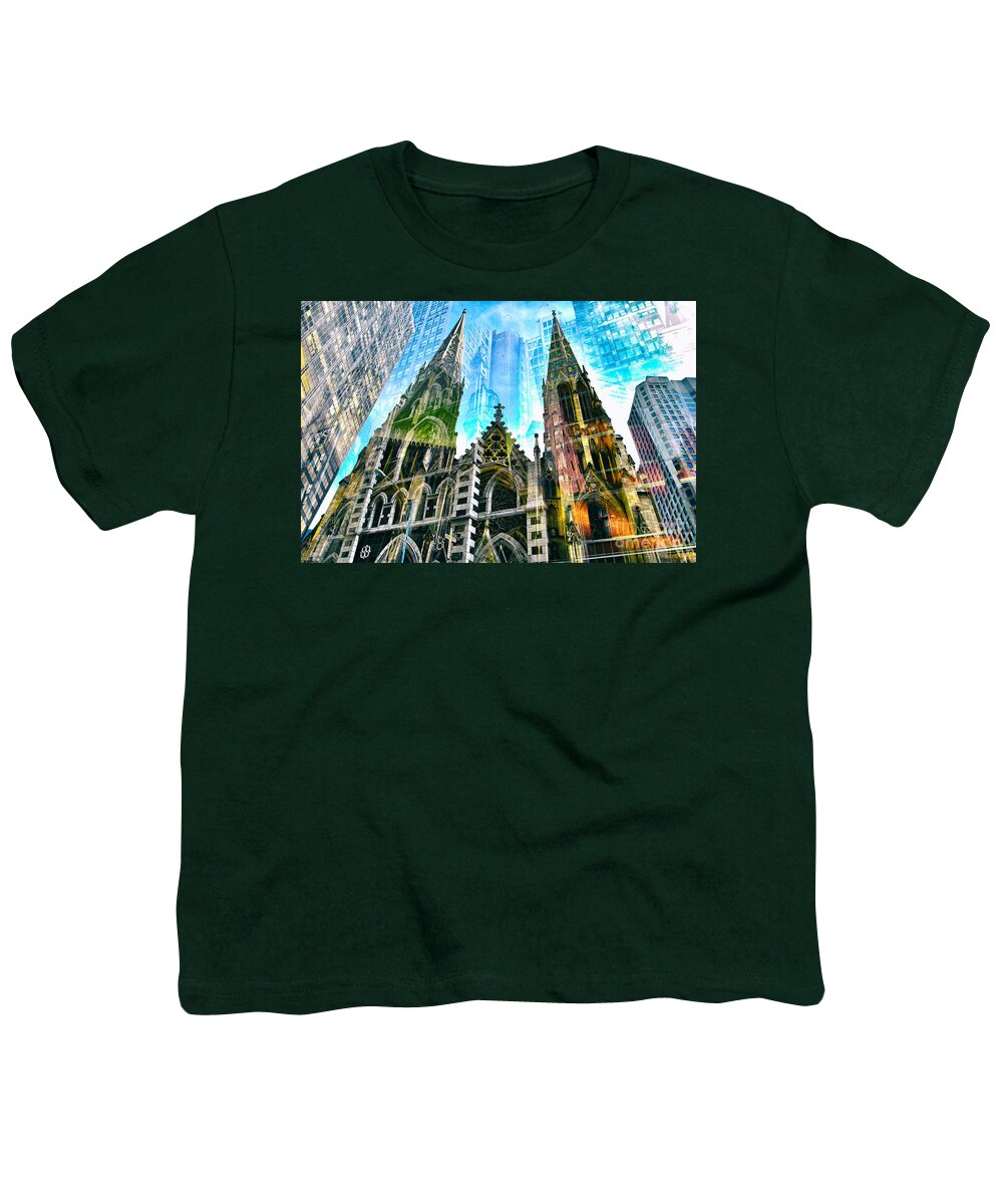 New York City Youth T-Shirt featuring the photograph Passion NYC Cathedrals and Synagogues by Sabine Jacobs