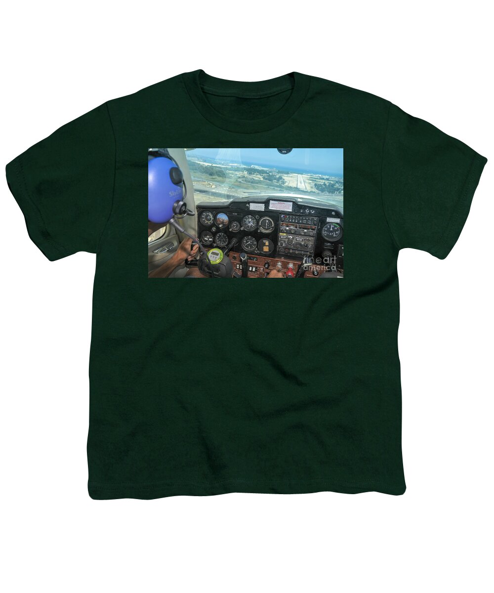 Pilot Youth T-Shirt featuring the photograph Pilot in Cessna cockpit by Shay Levy