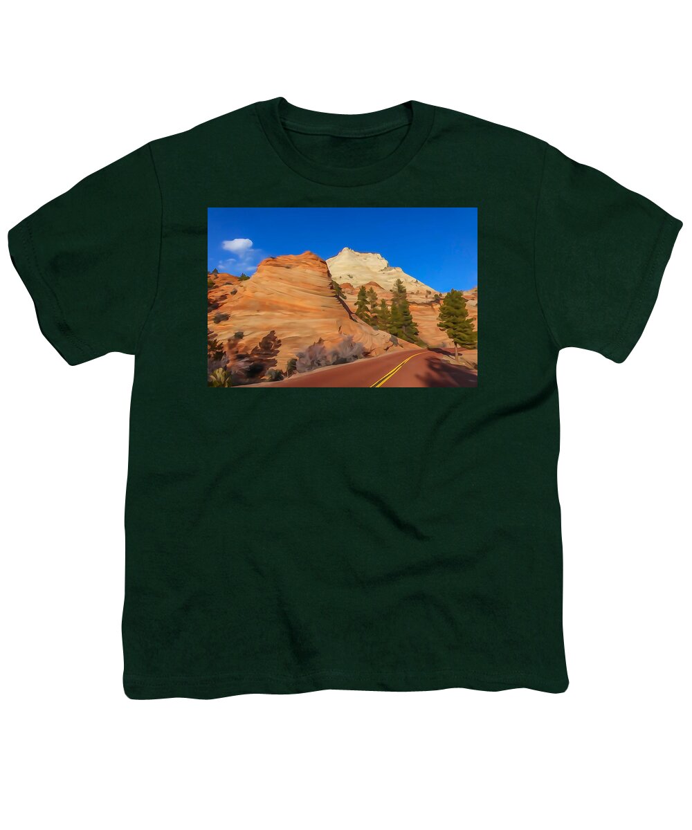 Zion Youth T-Shirt featuring the photograph Road through Zion NP by Tom and Pat Cory