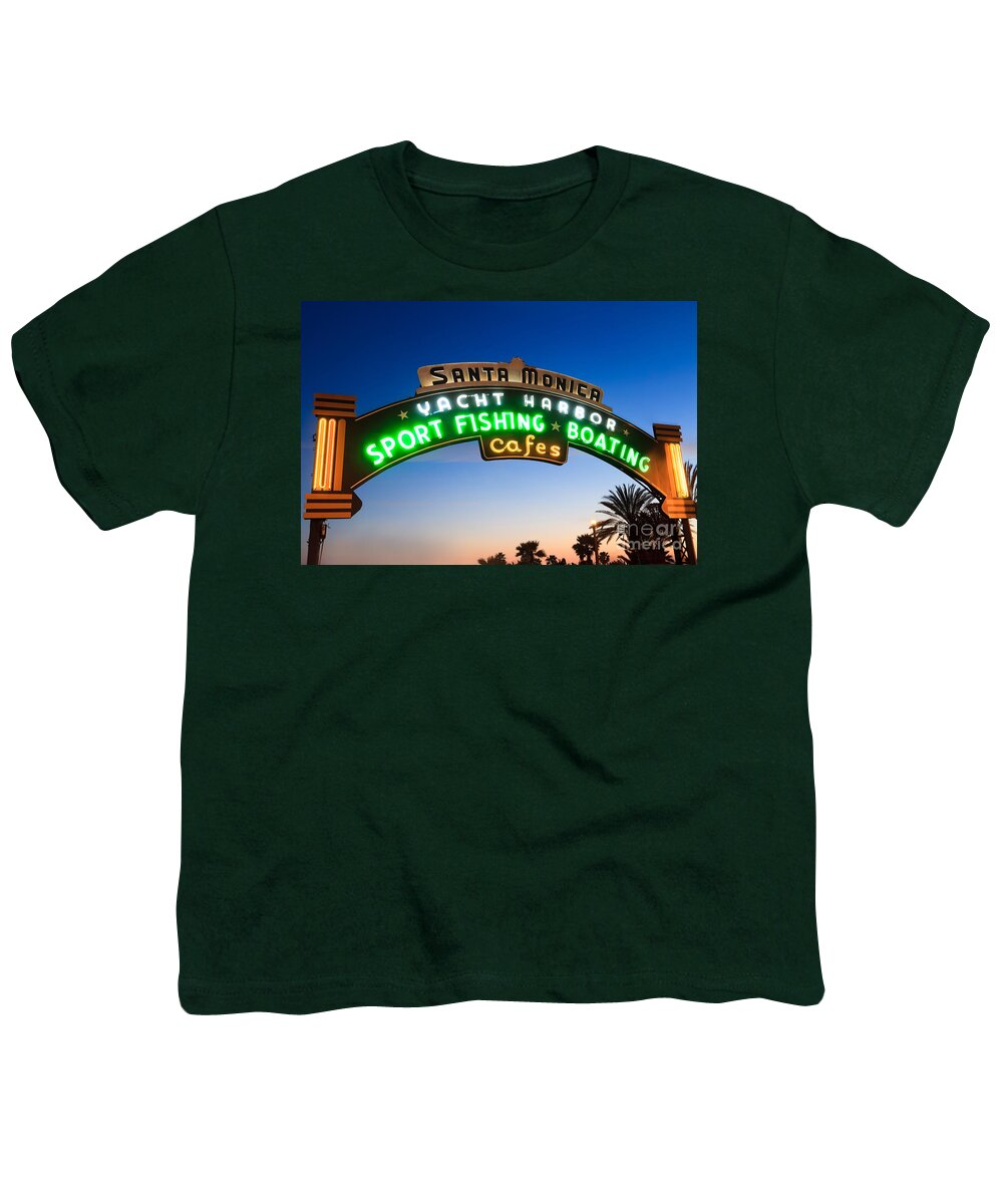 California Youth T-Shirt featuring the photograph Santa Monica Pier Sign by Paul Velgos
