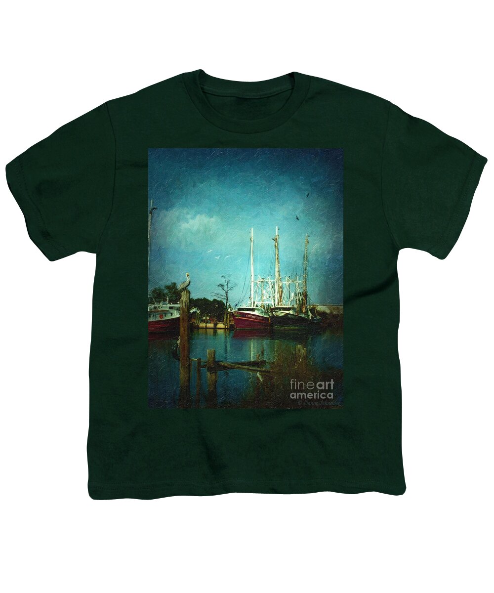 Shrimp-boats Youth T-Shirt featuring the digital art Shrimp Boats Is A Comin by Lianne Schneider