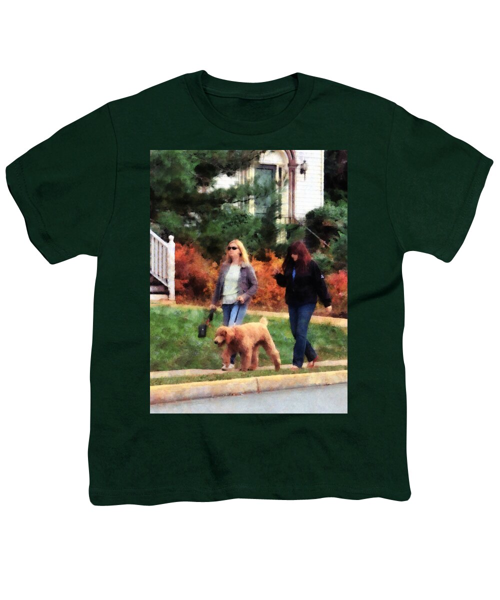 Dog Youth T-Shirt featuring the photograph Women Walking a Dog by Susan Savad