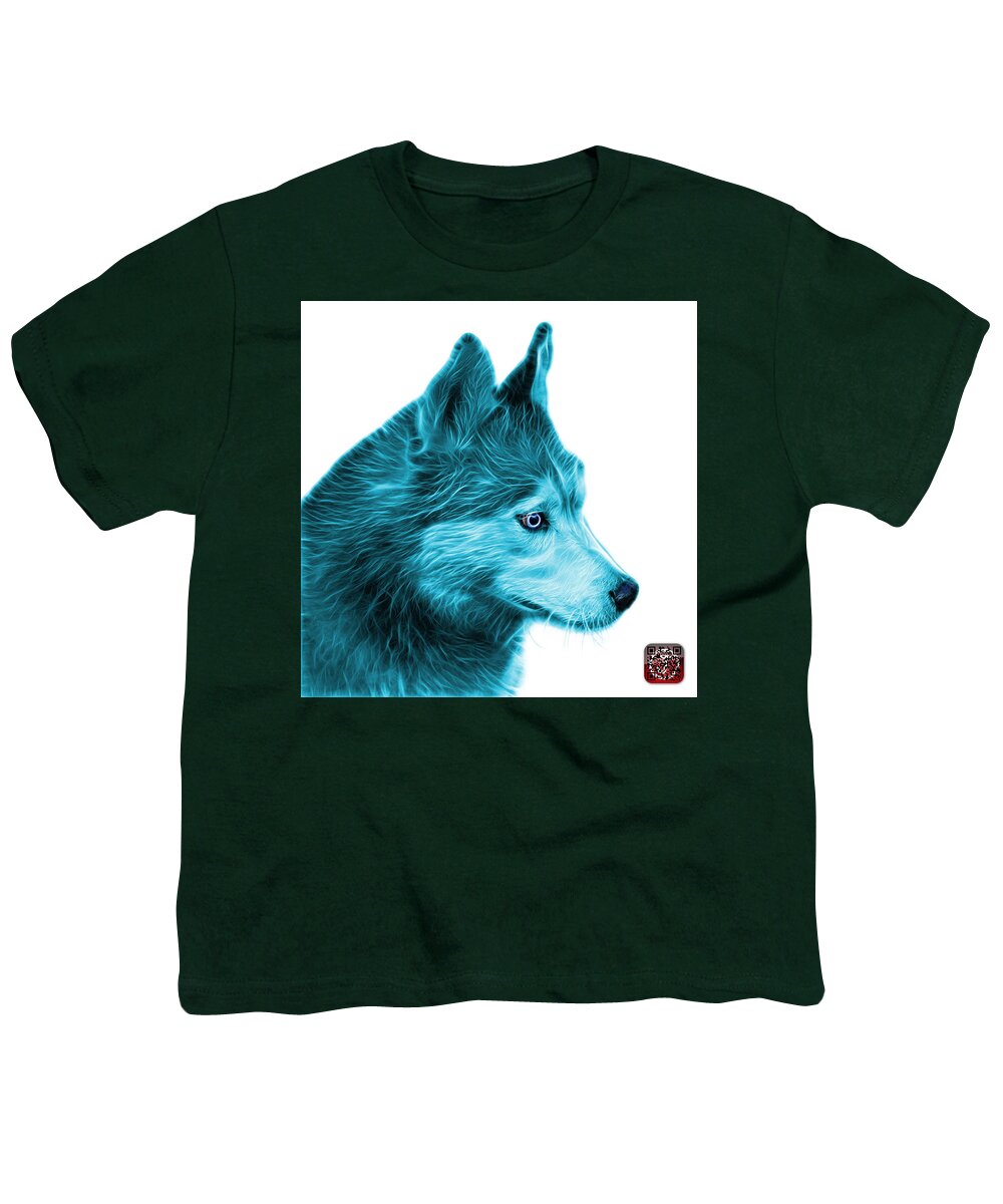 Siberian Husky Youth T-Shirt featuring the painting Cyan Siberian Husky Art - 6048 - WB #1 by James Ahn