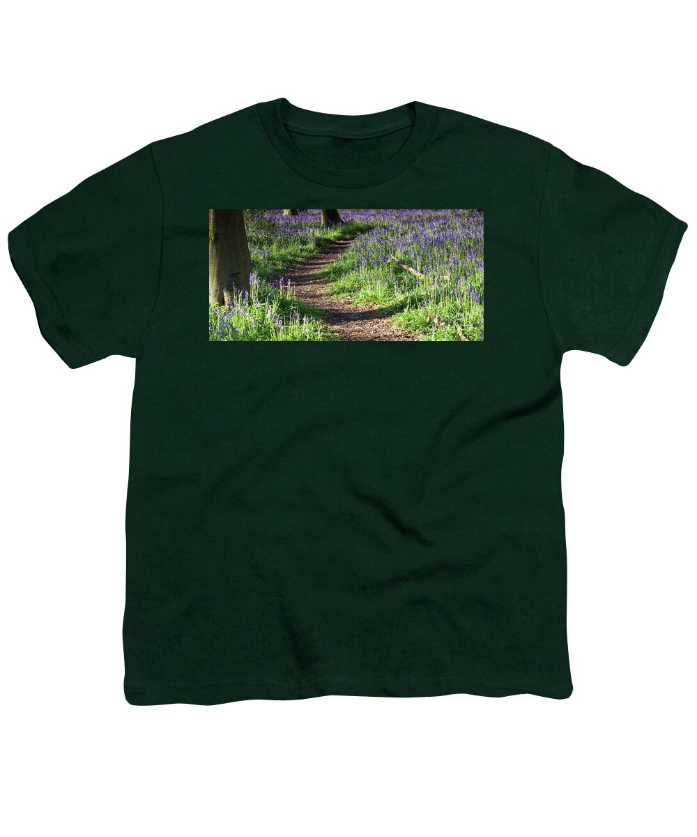 Norfolk Youth T-Shirt featuring the photograph Norfolk, England sunrise path through bluebell woods by Simon Bratt