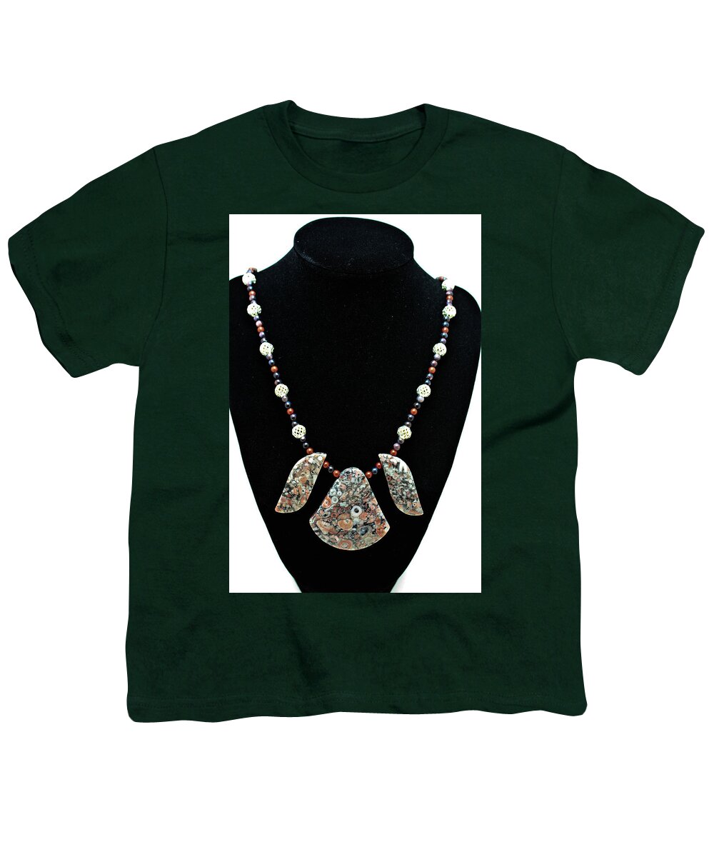 Jewelry Youth T-Shirt featuring the jewelry 3521 Crinoid Fossil Jasper Necklace by Teresa Mucha