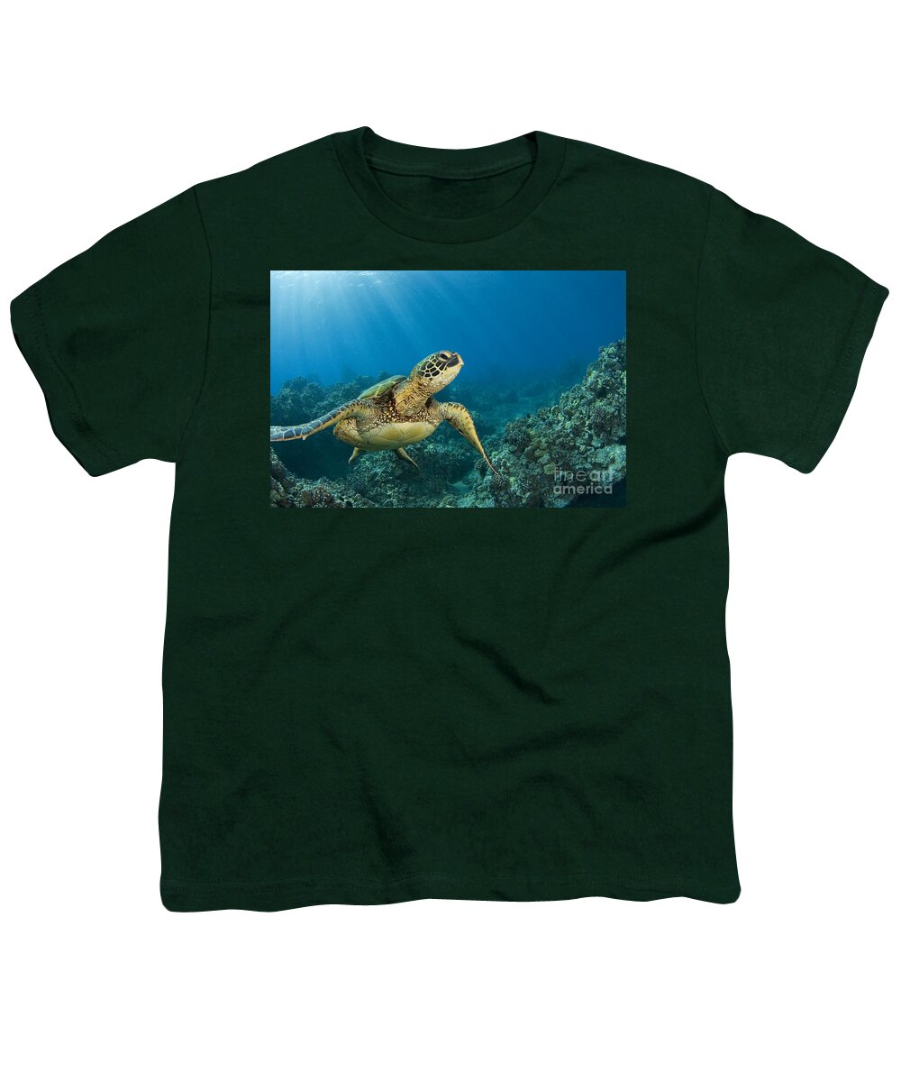 Animal Art Youth T-Shirt featuring the photograph Green Sea Turtle #9 by Dave Fleetham - Printscapes